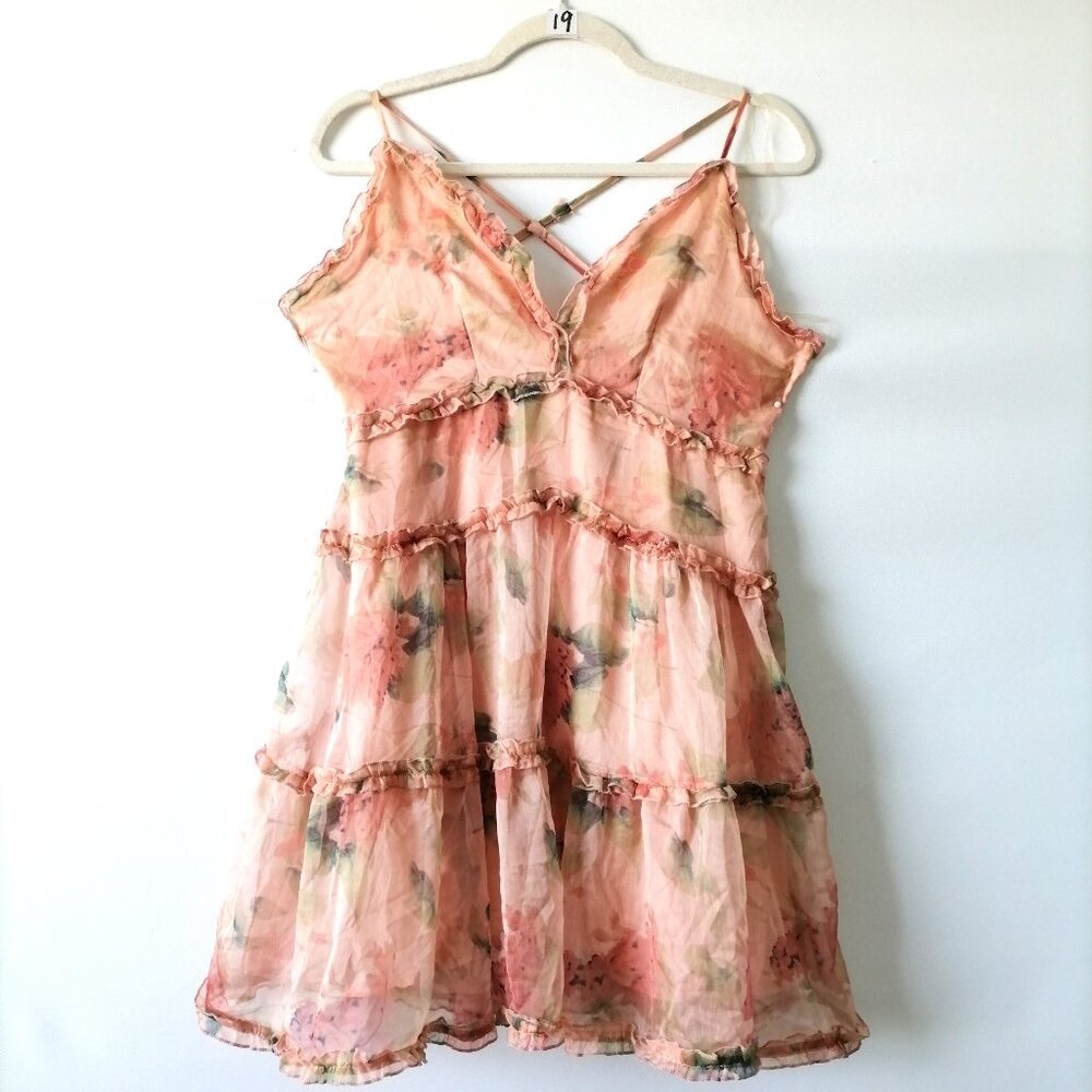 NWT Windsor Womens Natural Beige Sleeveless Floral Chiffon Mini Dress Size M